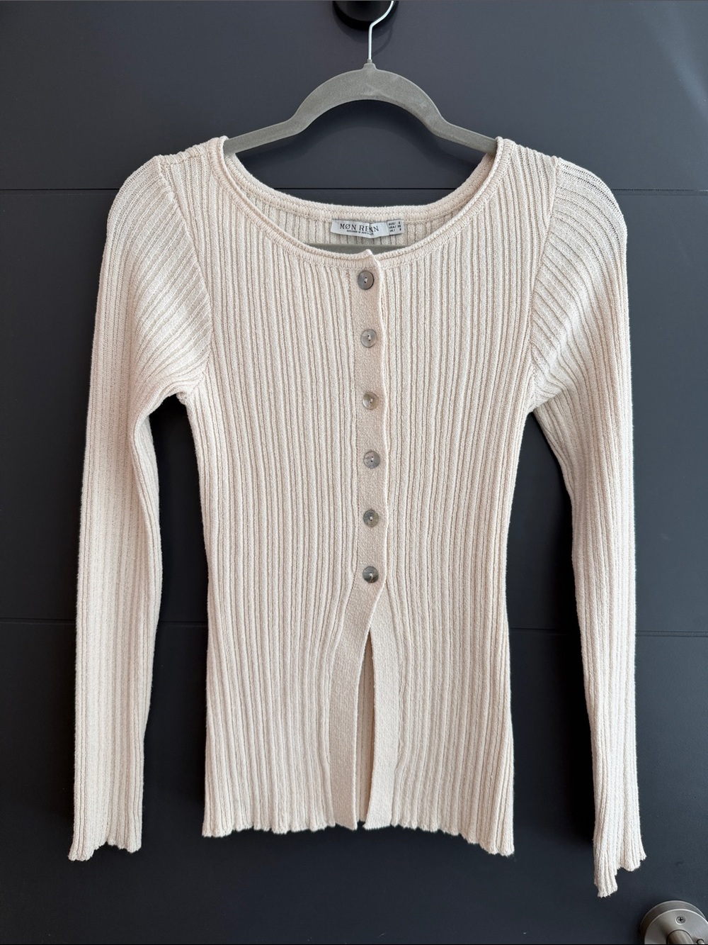 Mon Renn Ribbed Button-Front Cardigan Sweater
